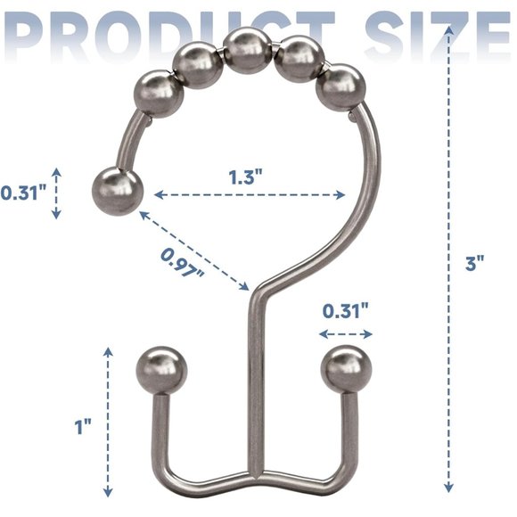 Metal Shower Curtain Hooks (12 ct, New) - Picture 3 of 6